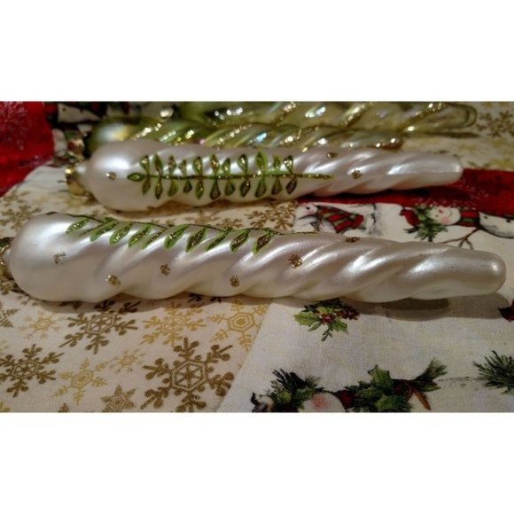 Holiday Living 2006 Glass Icicle Ornaments, SET/4 7" Light Green & White, EUC - Picture 7 of 8